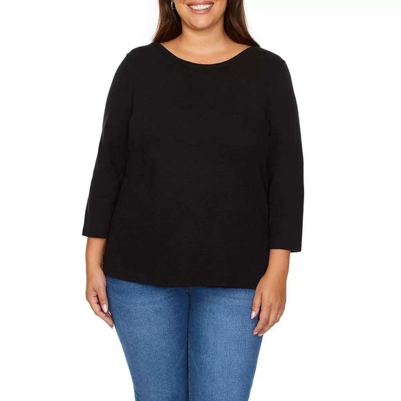 Kirkland Signature Tops - NEW Kirkland Signature Women's Size XXL Black 3/4 Sleeve Boatneck Slub Tee